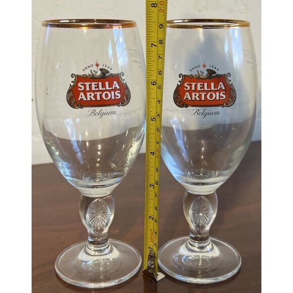 STELLA ARTOIS Limited Edition Drinking Glass Chalice 33cl Gold Rimmed Set Of 2 - Picture 8 of 8